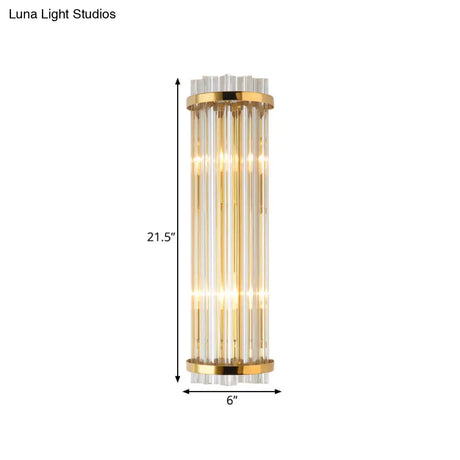 Modern Clear Crystal Wall Sconce Lamp - 2 Lights Gold Finish 14/21.5 Width