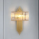 Modern Clear Crystal Wall Sconce With 2 Golden Lights For Bedside - 14.5/16.5 W Rectangular Lighting