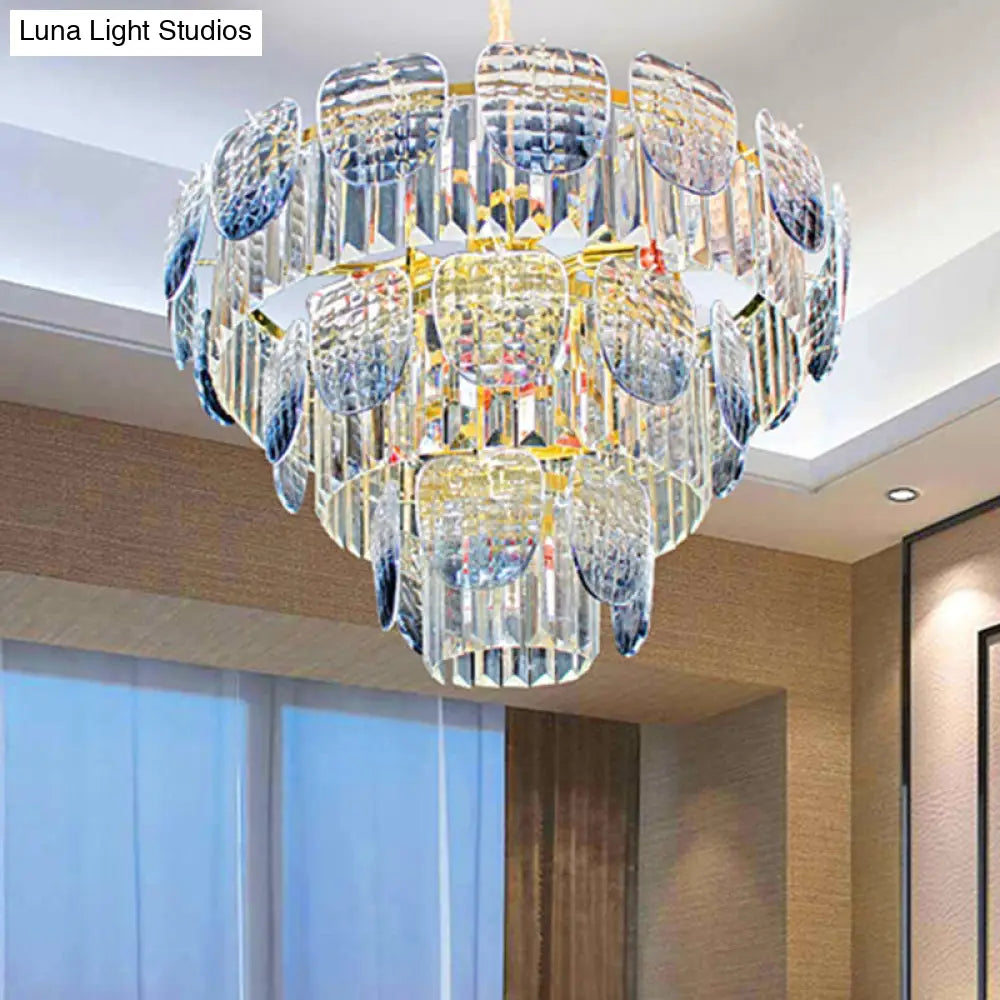 Faceted Crystal Hanging Light Kit - Modern 5/10 Blue Pendant Chandelier 10 / Clear