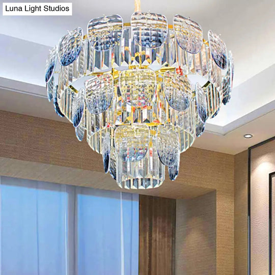 Faceted Crystal Hanging Light Kit - Modern 5/10 Blue Pendant Chandelier 10 / Clear