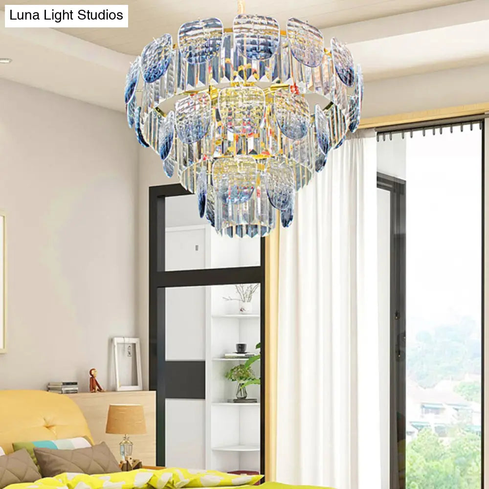 Faceted Crystal Hanging Light Kit - Modern 5/10 Blue Pendant Chandelier