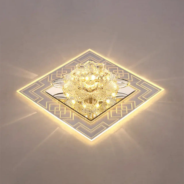 Modern Clear Floral Crystal Led Flush Mount Ceiling Light For Passage / Warm