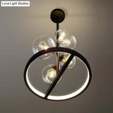 Modern Clear Glass Bubble Chandelier 5 Light Black Pendant Light with Loop Bottom
