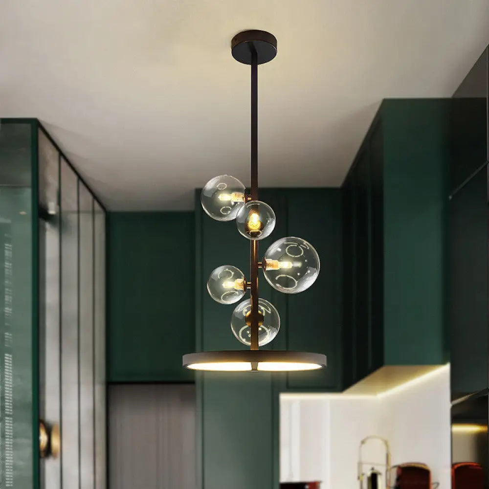 Modern Clear Glass Bubble Chandelier 5 Light Black Pendant Light with Loop Bottom Black / Small