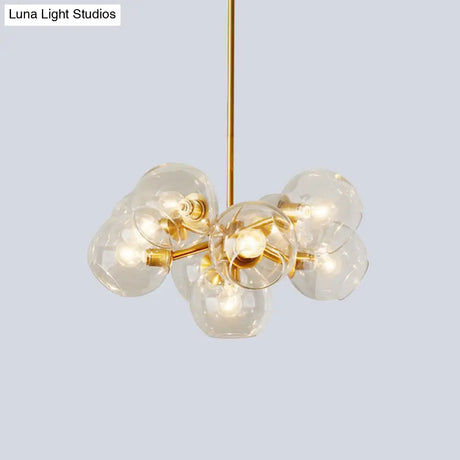 Modern Clear Glass Bubble Chandelier - 9 Lights Brass Ceiling Pendant Lamp