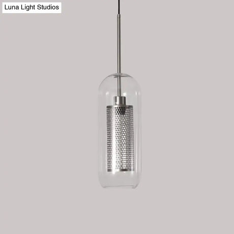 Modern Clear Glass Capsule Hanging Light With Mesh Screen For Balcony Ceiling - 1