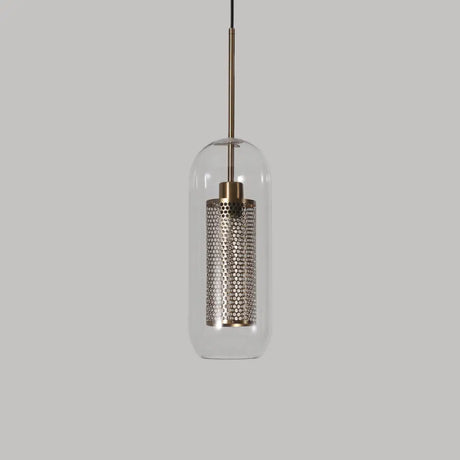 Modern Clear Glass Hanging Light With Mesh Screen For Balcony - Capsule Shape