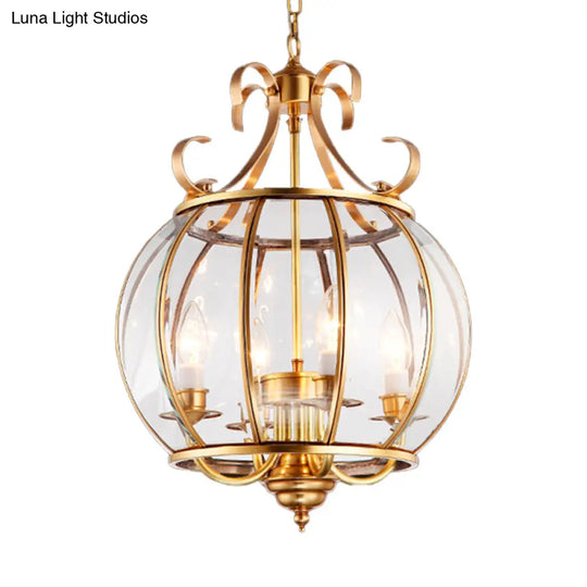 Modern Clear Glass Chandelier - Brass Pendant Light Fixture With 4 Bulbs For Living Room