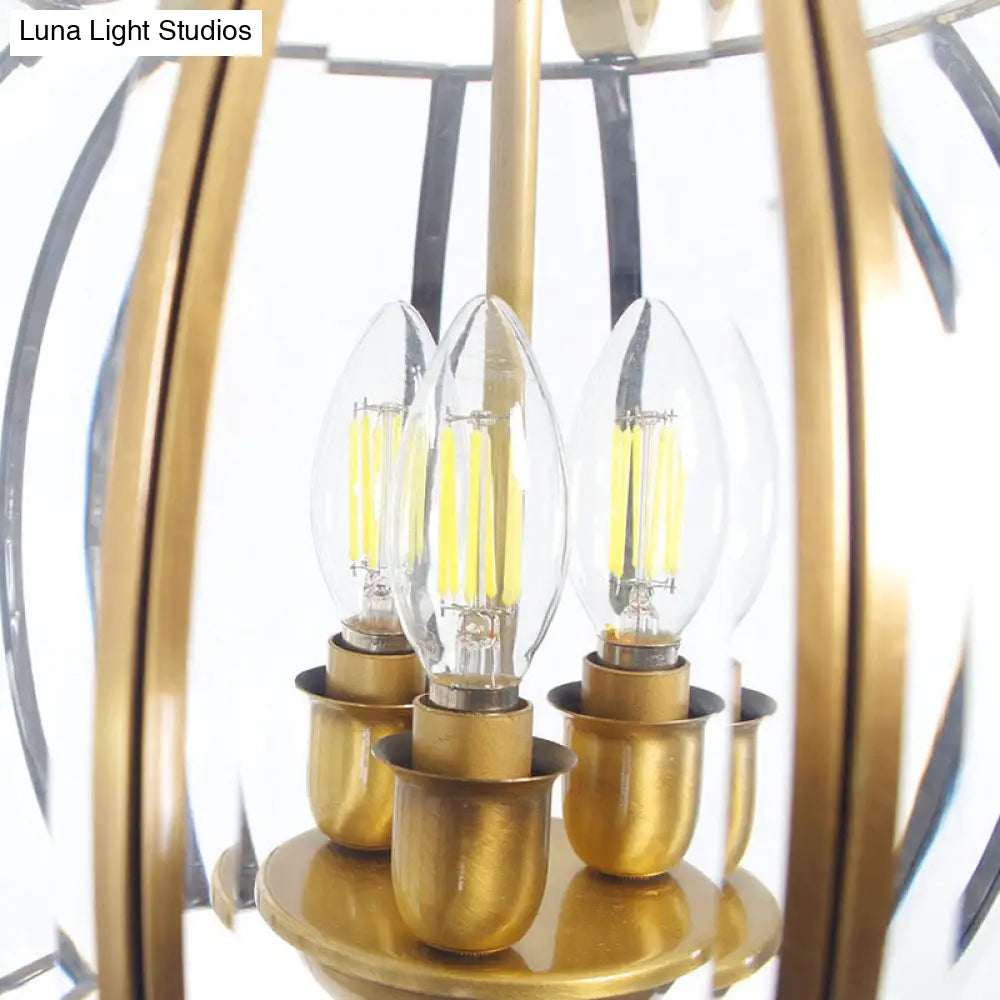 Modern Clear Glass Chandelier - Brass Pendant Light Fixture With 4 Bulbs For Living Room