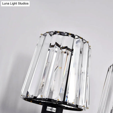 Modern Clear Glass Conic Wall Lamp - 1/2-Bulb Black Sconce Lighting With Crystal Decor