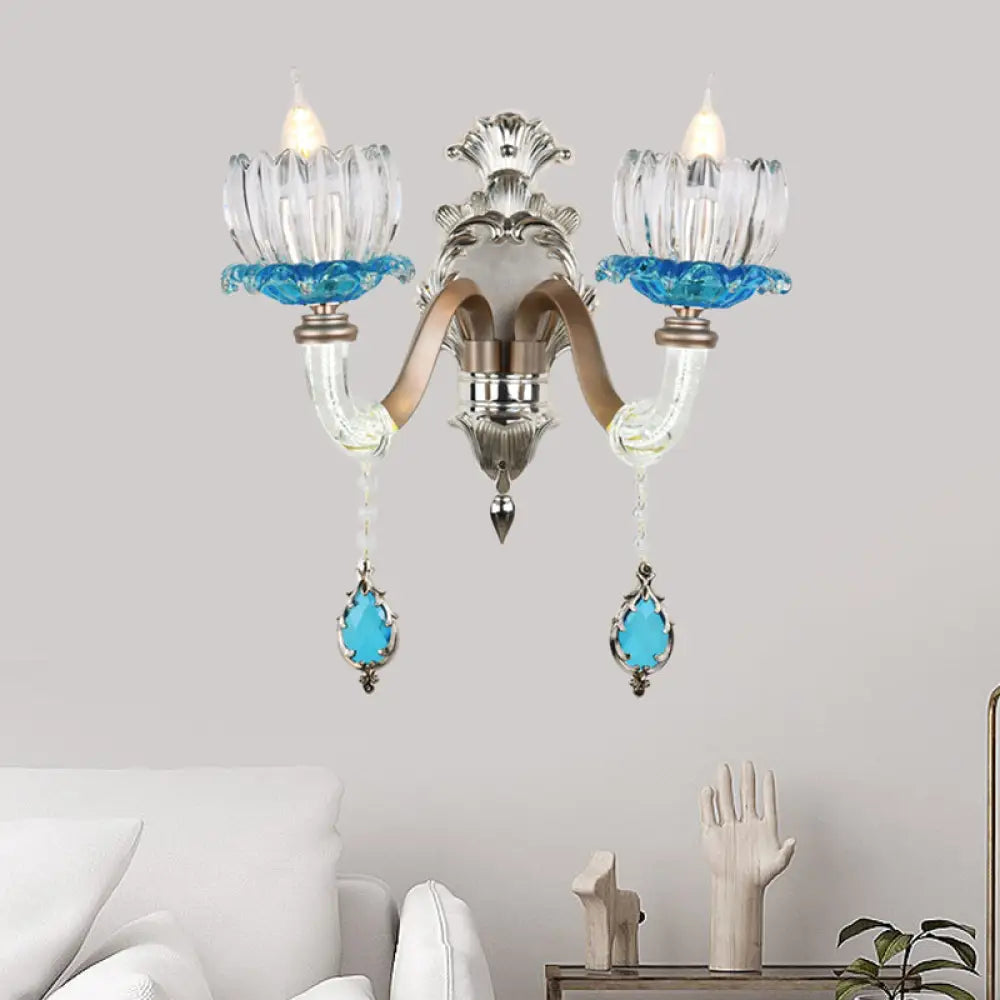 Modern Clear Glass Floral Wall Light With Chrome Finish Sconce Lamp 2 /