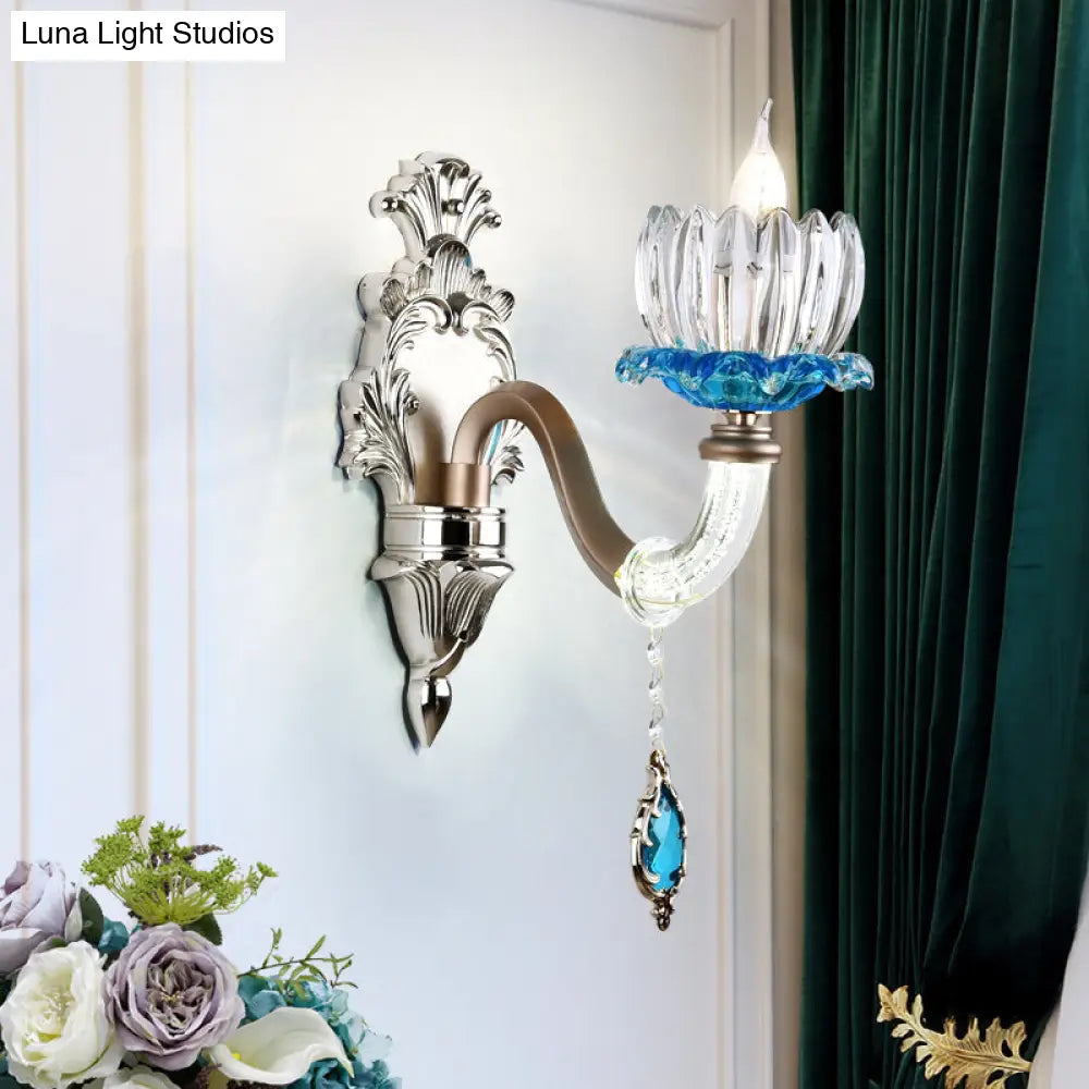 Modern Clear Glass Floral Wall Light With Chrome Finish Sconce Lamp
