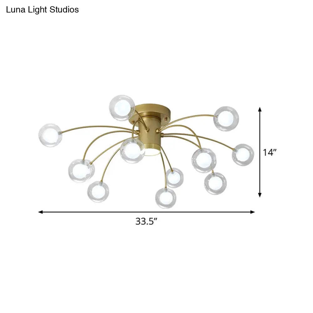 Modern Clear Glass Led Flushmount Ceiling Lamp With Brass Finish - 13 Lights