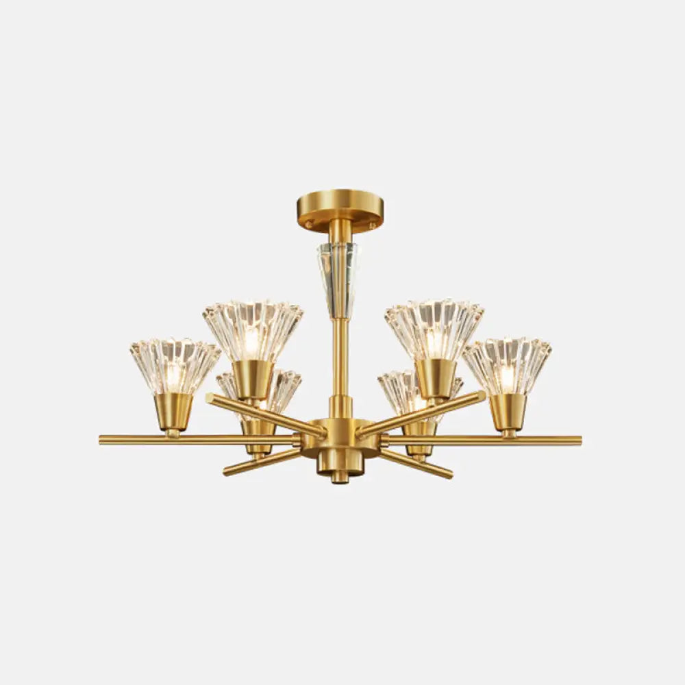 Modern Clear Glass Pendant Chandelier With Brass Flower-Like Design - 6/8/12 Heads For Living Room