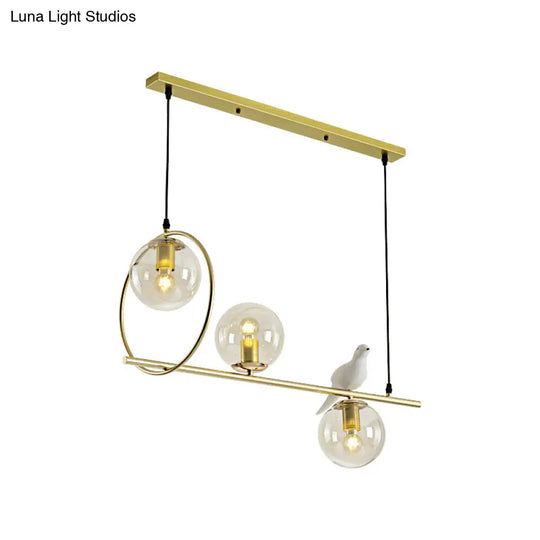 Modern Clear Glass Pendant Light Fixture With White Bird - Global Island Lamp Gold Trim 3 Heads