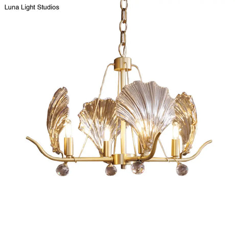 Modern Clear Glass Prismatic Chandelier - Brass Finish 4-Bulb Hanging Light With Crystal Ball