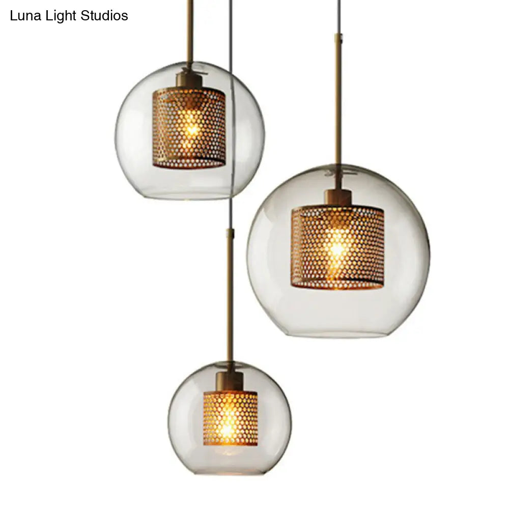 Modern Clear Glass Sphere Pendant Light With Mesh Screen