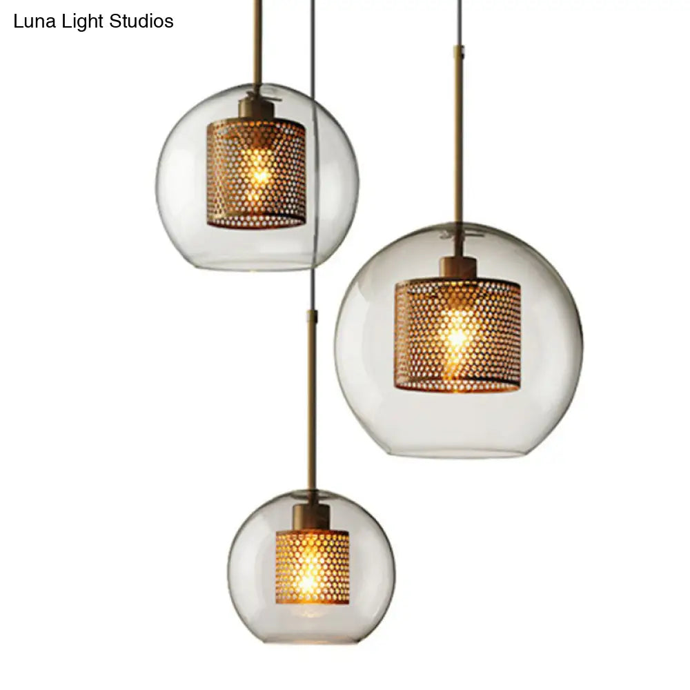 Modern Clear Glass Sphere Pendant Light With Mesh Screen - 1 Bulb Suspension Lamp