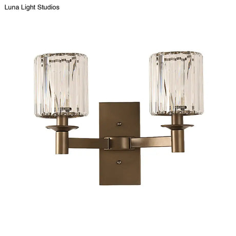 Modern Clear Glass Wall Sconce With Bronze Rectangle Backplate - Bedroom Half-Bulb Lamp