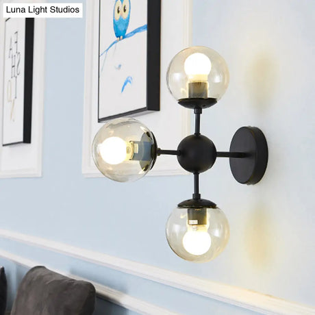 Modern Clear Glass Wall Sconce With Round Shade - Stylish Living Room Lighting Fixture