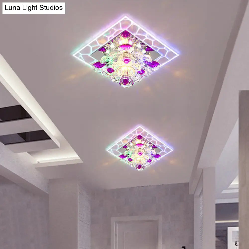 Modern Clear Led Flush Light Fixture For Corridor - Crystal Square Design