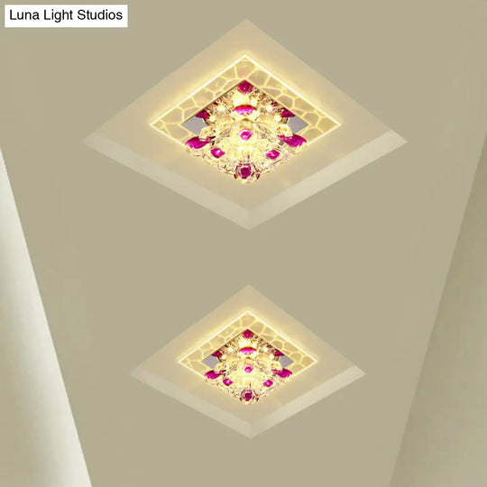 Modern Clear Led Flush Light Fixture For Corridor - Crystal Square Design / 3W Warm