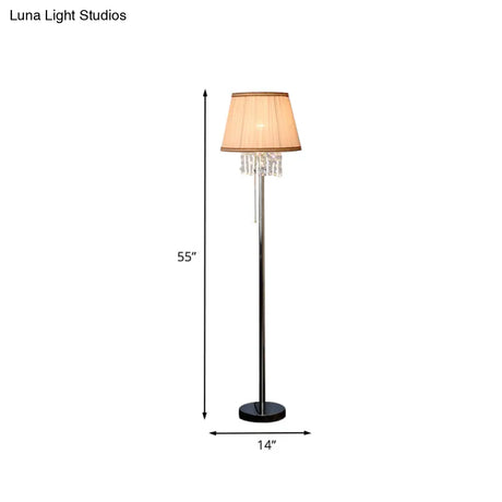 Modern Coffee Fabric Floor Lamp With Crystal Draping - 1-Light Reading Light For Living Room