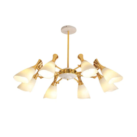 Frosted Glass Gold Chandelier With Modern Cone Design And 6/8 Lights In Warm/White