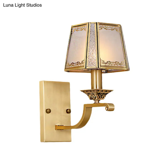 Modern Cream Glass Gold Wall Sconce - Trapezoidal 1/2-Light Colonial-Inspired Light Fixture For