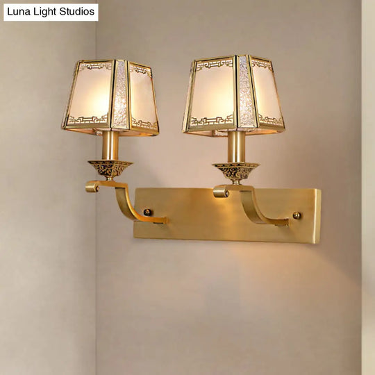 Modern Cream Glass Gold Wall Sconce - Trapezoidal 1/2-Light Colonial-Inspired Light Fixture For
