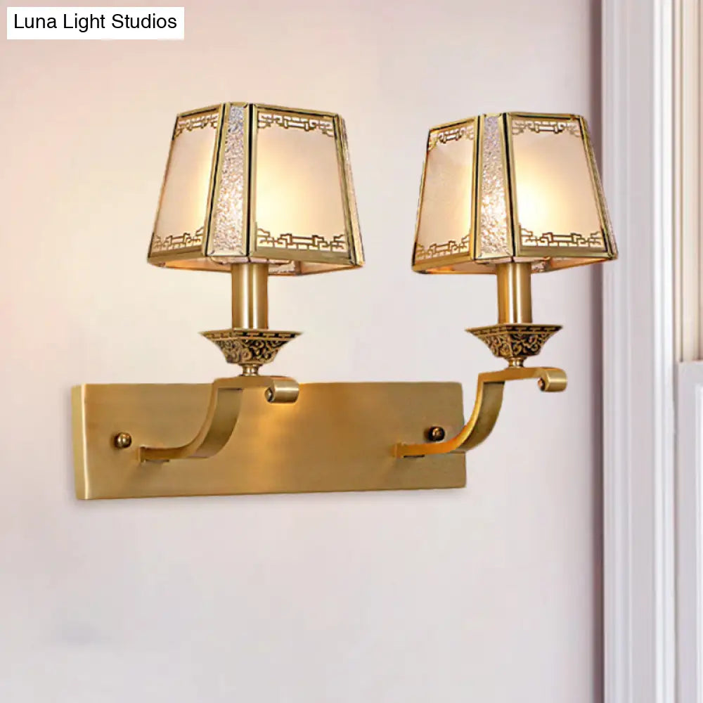 Modern Cream Glass Gold Wall Sconce - Trapezoidal 1/2-Light Colonial-Inspired Light Fixture For