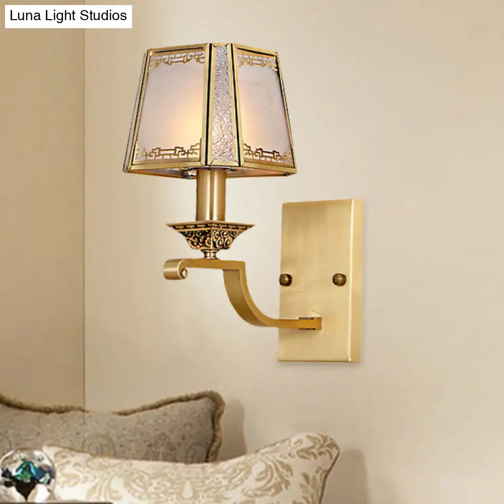 Modern Cream Glass Gold Wall Sconce - Trapezoidal 1/2-Light Colonial-Inspired Light Fixture For