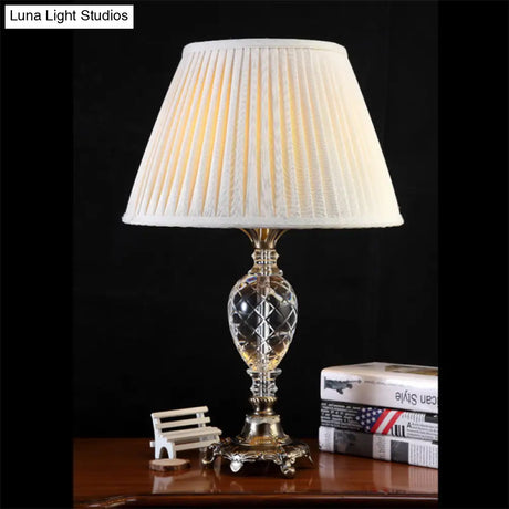 Modern Cream Gray Pleated Table Lamp With Bronze Carved Metal Base Fabric Shade 1 Bulb