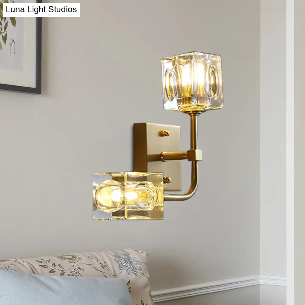 Modern Crystal 2-Bulb Gold Wall Sconce For Living Room