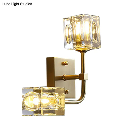 Modern Crystal 2-Bulb Gold Wall Sconce For Living Room