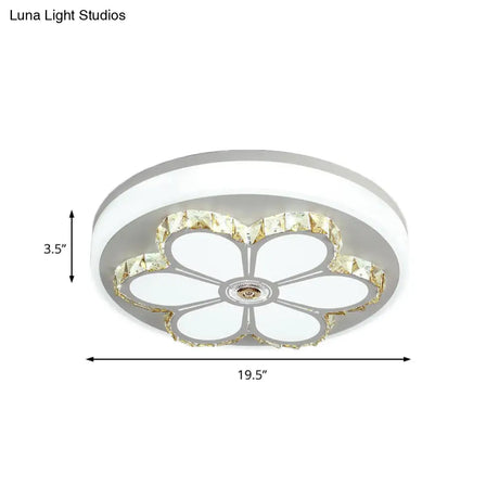 Modern Crystal And Acrylic Flush Ceiling Light With Flower Pattern White/3 Color Led Brown/White