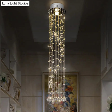 Modern Crystal Ball Flush Ceiling Light Fixture - Nickel Mount With 1
