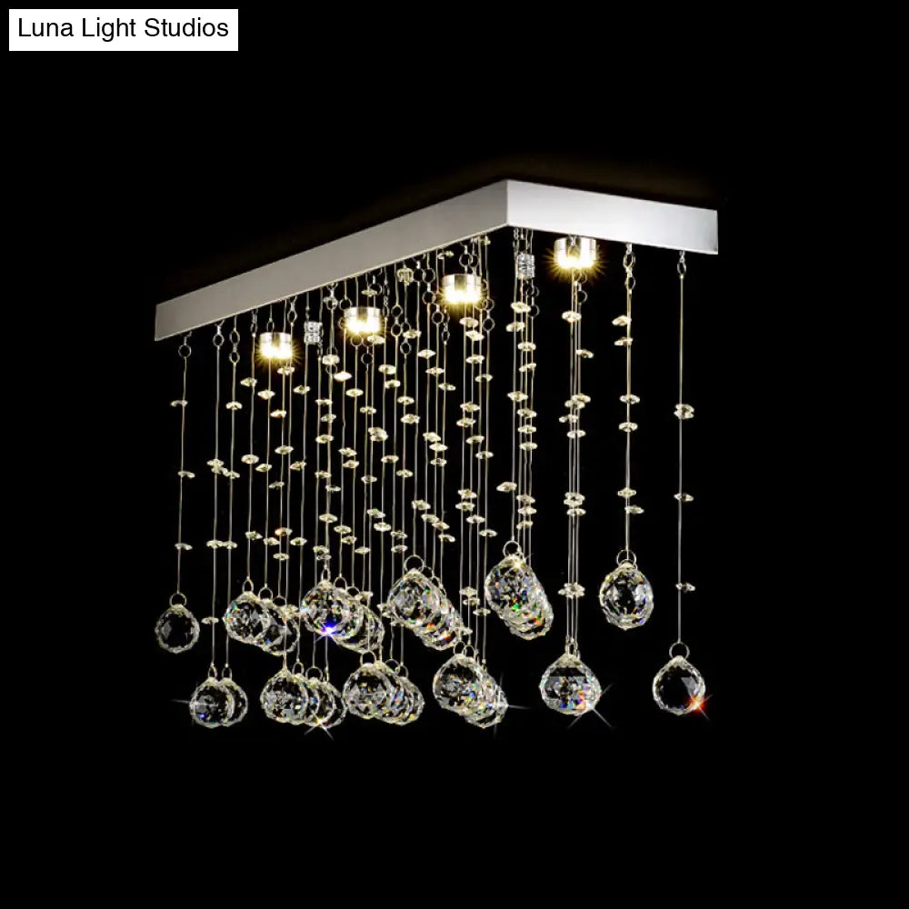 Modern Crystal Ball Flush Mount Ceiling Light With 4 Lights For Dining Room - Silver Available In 3