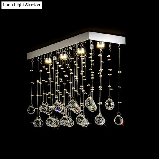 Modern Crystal Ball Flush Mount Ceiling Light With 4 Lights For Dining Room - Silver Available In 3