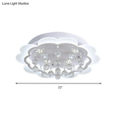 Modern Crystal Ball Flush Mount Light - White Flower Design 22’/25.5’/31.5’ Wide Led Ceiling