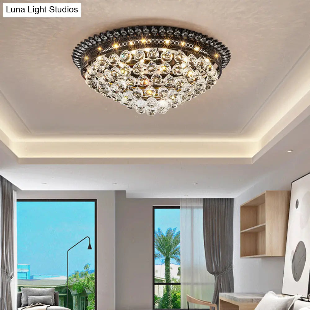 Modern Crystal Ball Led Flush Mount Lamp For Bedroom Ceiling - Black Dome Design