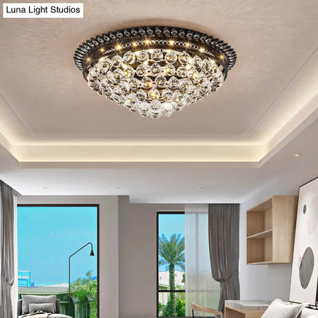Modern Crystal Ball Led Flush Mount Lamp For Bedroom Ceiling - Black Dome Design