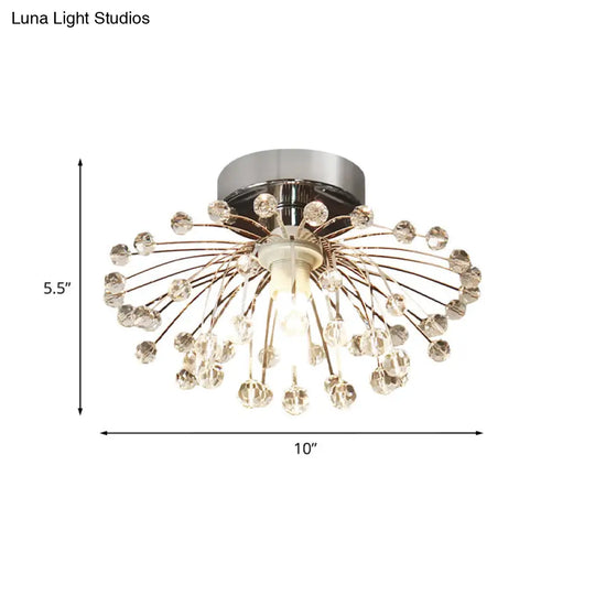 Modern Crystal Bead Starburst Foyer Mini Semi Flush Light Ceiling Lamp