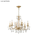 Modern Crystal Beaded Pendant Light Champagne Finish 3/6 Bulbs