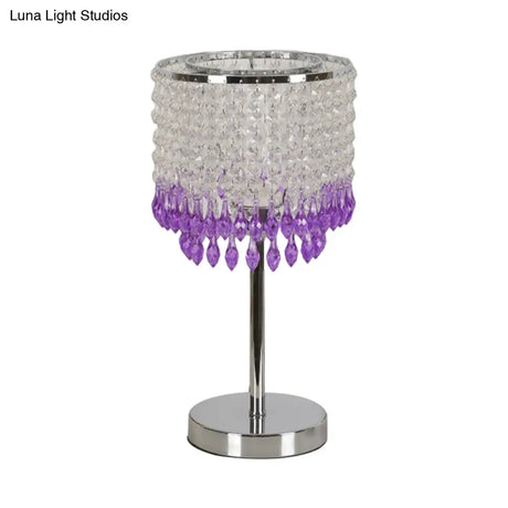 Modern Crystal Beaded Table Lamp - Red/Pink/Purple Tassel Design Single-Bulb Nightstand Light For