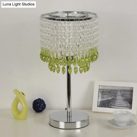 Modern Crystal Beaded Table Lamp - Red/Pink/Purple Tassel Design Single-Bulb Nightstand Light For