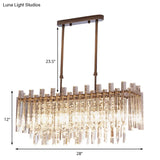 Modern Crystal Block 5-Light Chrome Chandelier - Rectangular Hanging Light Fixture For Dining Room
