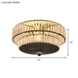 Modern Crystal Block Drum Flushmount Lamp With 4 Lights In Black