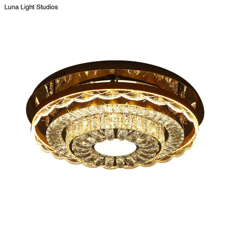 Modern Crystal Block Led Flush Mount Ceiling Light In Chrome
