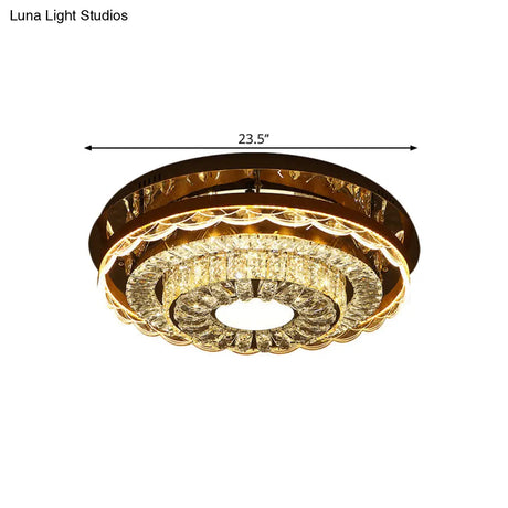 Modern Crystal Block Led Flush Mount Ceiling Light In Chrome